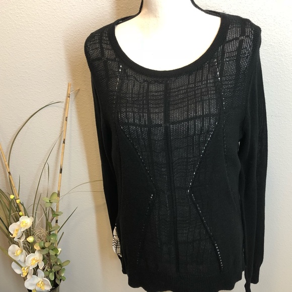 AB Studio Sheer Knit Blouse Long Sleeve Top with Underlay Shirt Size Large NEW - Picture 6 of 6